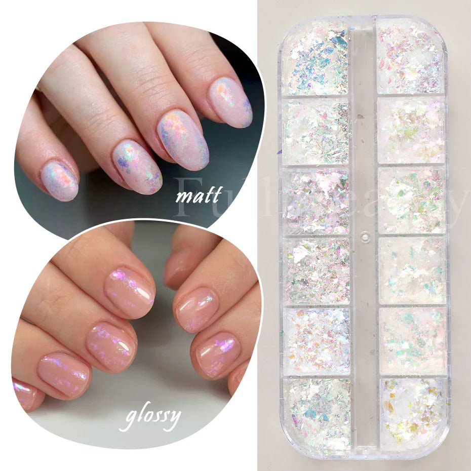 JazzHer Aurora Nail Art Glitter Opal Powder Iridescent Mermaid Sequins Irregular Flake Sparkle Acrylic Gel Polish Nail Decorations LYJDP