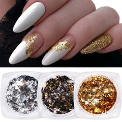 JazzHer 1 Box Gold Glitter Flakes Irregular Aluminum Foil Sequins For Nails Chrome Powder Winter Manicure Nail Art Decorations LY1858-1