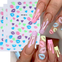 JazzHer 3D Kiss Sexy Pink Lips Glitter Stickers Nails Design Self adhesive Nail Art Sliders Valentine's Day Decals Manicure Decorations