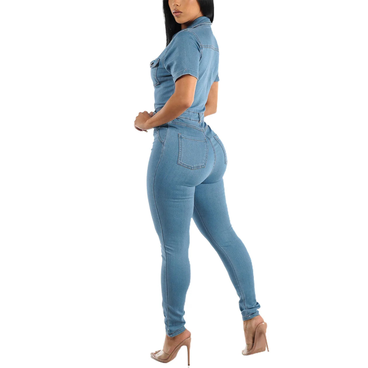 JazzHer Women Jeans Washed Denim Pencil Pants Ankle Length Jean Single Breasted Overalls Pockets Solid Basics 2024 Skinny Spliced