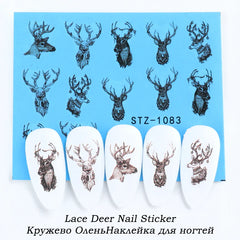 JazzHer Lace Design Water Nail Stickers Christmas Tree Snowman Star Deer Sliders for Nails Manicure Winter Decorations LYSTZ1082-1097