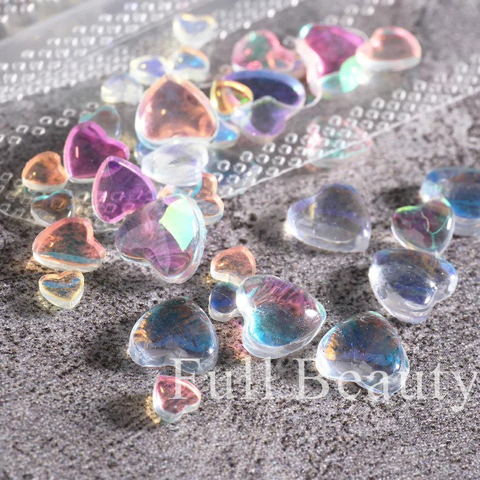 JazzHer Cute Heart Crystal Nail Art Decoration Aurora Peach Love Jewelry Mixed Size Flatback Stone DIY Symphony Accessories Parts LY2024