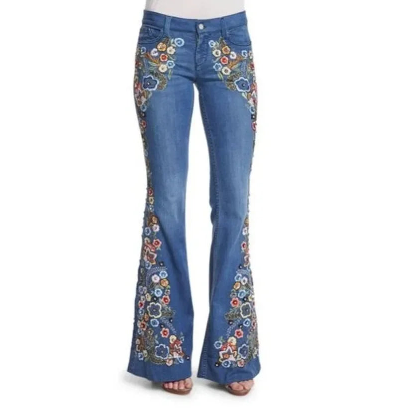 JazzHer Distressed Flare Jeans Women High Waist Denim Blue Vintage Embroidery Ankle Length Pants Casual Basics 2024 Pockets Loose