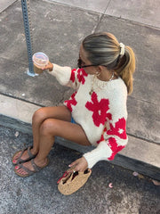 Black Friday JazzHer Crochet Embroidered Sweater For Women 2024 Autumn Winter Fashion Loose Long Sleeve Knitted Pullover Top Female Casual