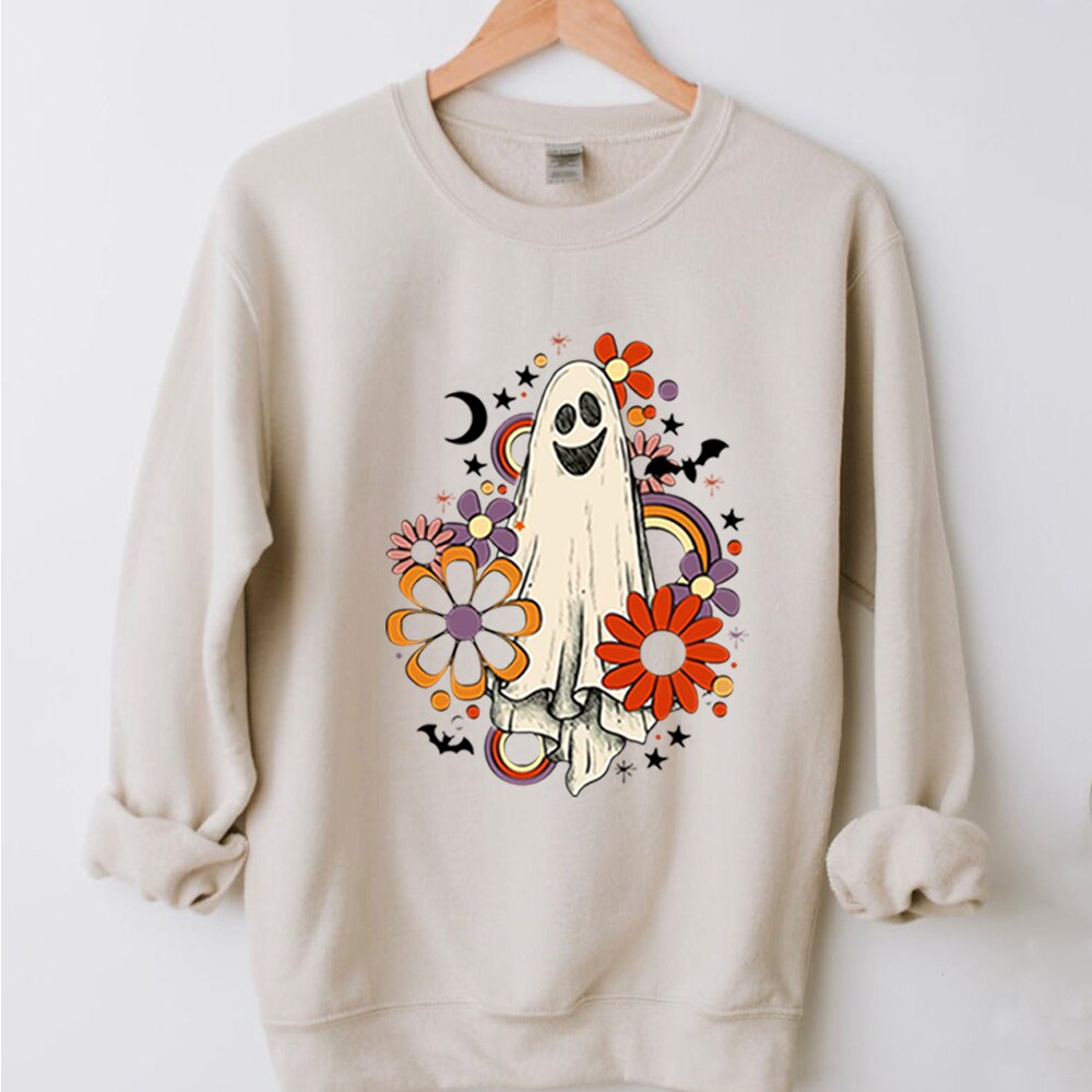 JazzHer Halloween Awakecrm Vintage Halloween Sweatshirt Flower Ghost Halloween Sweatshirt Spooky Halloween Mom Pullover Pumpkin Halloween Sweatshirt Hoodie