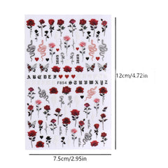 JazzHer 3D Rose Design Nail Art Stickers Sliders For Nails Design Butterfly Flowers Snake Self Adhesive Decals Manicure Wrap Decorations