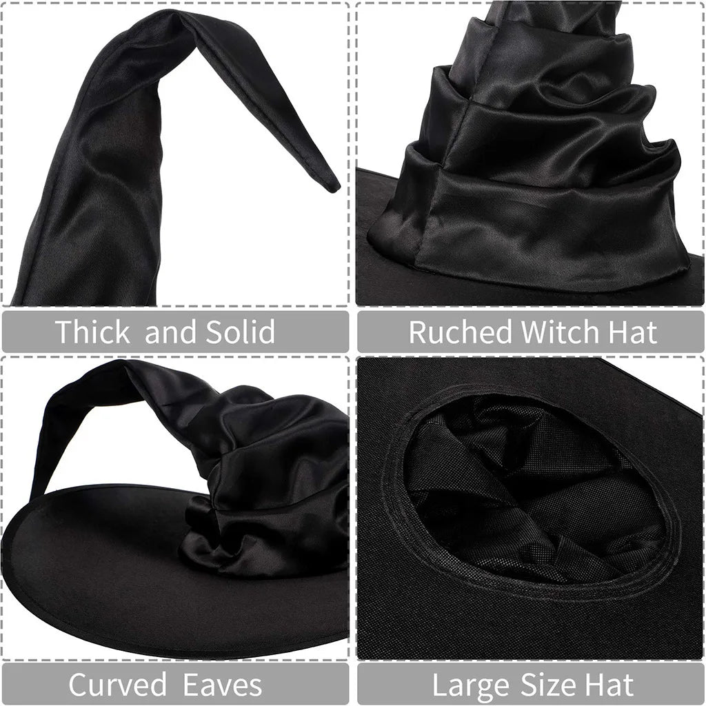 JazzHer Halloween Folds Witch Wizard Black Hat Party Cosplay Costume Headgear Devil Cap Props Decoration Supplies for Adult Women Men