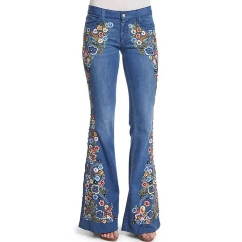 JazzHer Distressed Flare Jeans Women High Waist Denim Blue Vintage Embroidery Ankle Length Pants Casual Basics 2024 Pockets Loose