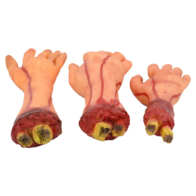 JazzHer Halloween Horror Props Bloody Hand Haunted House Party Decoration Scary Fake Hand Finger Leg Foot Brain Heart Halloween Supplies