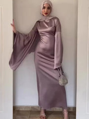 JazzHer Eid Muslim Abaya Dress Women Satin Flare Sleeve Jalabiya Party Dresses Ramadan Kaftan Islam Vestido Arab Long Robe Morocco Dubai