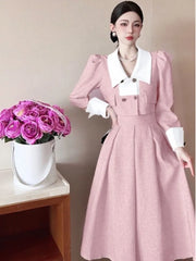 JazzHer 2024 Fall Fashion Women Elegant Double-breasted Color-block Long-sleeve Jacket High Waist Skirt Suit Two-piece Suit