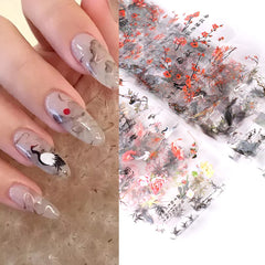 JazzHer 10pcs Chinese Style Nail Art Foils Ink Painting Characters Cloud Crane Design Transfer Sliders New Year DIY Decor Stickers DXK12