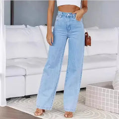 JazzHer Bleached Washed Straight Pants Women Denim Ankle Length Jeans Zipper Fly High Waist Jean Pocket Loose 2024 Summer Basics