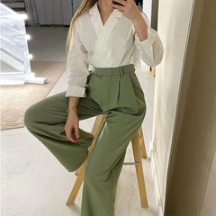 JazzHer Shirt Blouse Long Wide Leg Pants Set Tracksuit Women Two Piece Set Loose Spring Autumn Boho Print Work Y2k Vintage Elegant