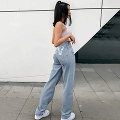 JazzHer Women Jeans Wide Leg Pants High Waist Denim Streetwear Print Pockets Loose Spring 2024 Slight Strech Ankle Length Pant