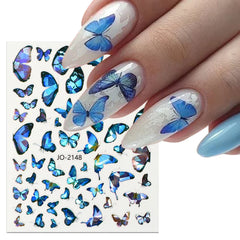 JazzHer 3D Bule Butterflies Nail Art Stickers Spring Cute DIY Charm Decal Wraps Adhesive Slider Decal Manicure Nail Art Decoration LYJO