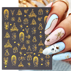 JazzHer Bronzing Gold Snowflakes Christmas Nail Art Decoration Sticker Elk Snowman Simple Line Geometry Winter Decals Manicure Tips LYSO