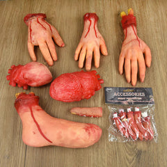 JazzHer Halloween Horror Props Bloody Hand Haunted House Party Decoration Scary Fake Hand Finger Leg Foot Brain Heart Halloween Supplies