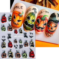 JazzHer 5D Halloween Pumpkin Nail Art Sticker Cute and Fun Cartoon Hand Skull Ghosts Self Adhesive Nail Art Decals Manicure Decoration