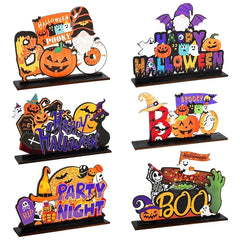 JazzHer Halloween Wooden Ornaments Pumpkin Ghost Trick or Treat Pendants Halloween Party Decoration for Home Door Hanging Signs Kids Toy