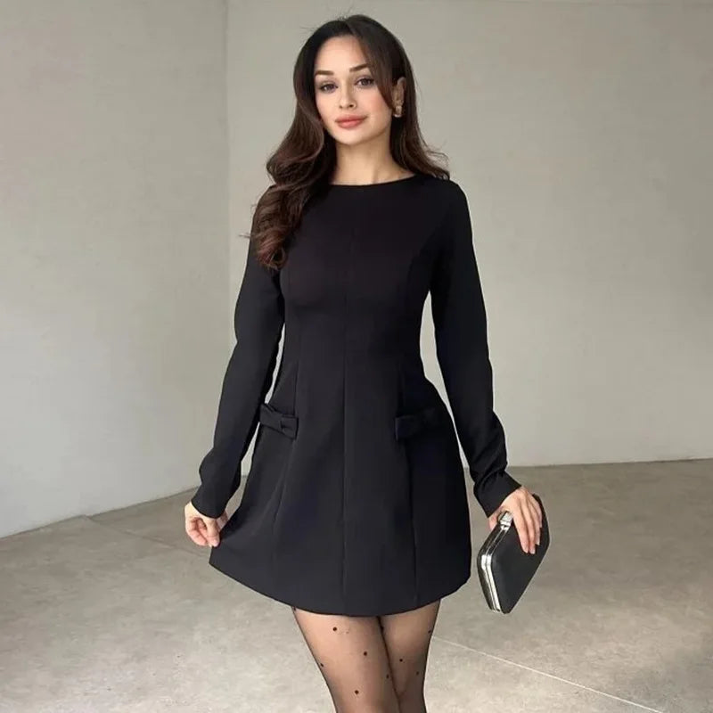 JazzHer Red Long Sleeve Evening Party Dress Women 2025 Bow Slim Robes Elegant Sexy Dress Bodycon Mini Autumn Dress Vestidos