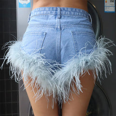 JazzHer Feather Tassel Jean Shorts Women Clothing Summer Sexy Slim Shorts Femme Street Fashion Beach Hot Girl Bottoms 2023 New