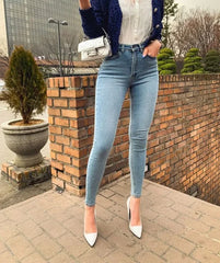 JazzHer Pencil Pants Women High Waist Stretch Jeans Vintage Basics Ankle Length Trousers 2024 Autumn Casual Pockets Button Denims