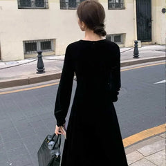 JazzHer Dress Women 2024 Autumn Office Lady Long Dresses Solid Tight Waist Full Sleeve V Neck A Line Elegant Temperament Vestidos