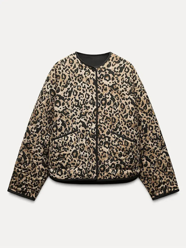 JazzHer Women Winter Fashion Leopard Print Cotton Coats Chic Long Sleeves Pocket Single-breasted O-neck Warm Jackets Lady New Streetwear