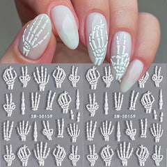 JazzHer 5D Relief Skeleton Hand Halloween Nail Art Stickers Devil's Eye Slider Decal DIY Manicure Decoration Tips Nail Accessories Tools