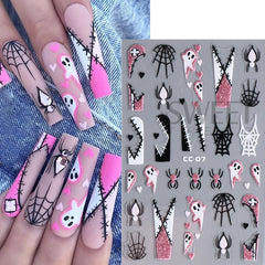 JazzHer 3D Luminous Halloween Ghost Nail Art Stickers Spider Web Bat Self-adhesive Sliders Nail Glowing in the Dark Manicure Decoration