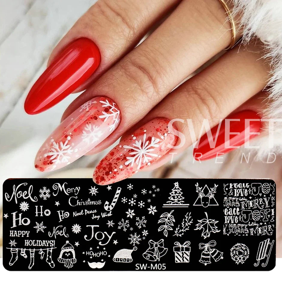 JazzHer Christmas Cute Anime Nail Stamping Plate Winter Snowflakes Sweater Elk Design Painting Stencil Tools DIY Decoration Image LYSW-M