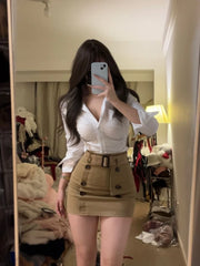 JazzHer Office Lady Skirt Sets Women Casual Slim White Shirt + Outwear Bodycon Elegant Mini Skirt 2024 New Spring Korean Fashion Suits