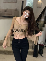 JazzHer Red Basic 2 Piece Set Woman Slim Casual Blouse Office Lady Outfit Sexy Y2k Crop Tops Korean Fashion Clothing Chic 2024 Summer