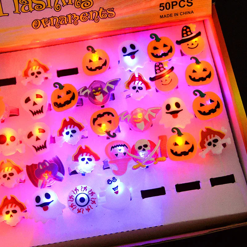 JazzHer LED Light Halloween Ring Glowing Pumpkin Ghost Skull Rings Halloween Christmas Party Decoration for Home Santa Snowman Kids Gift