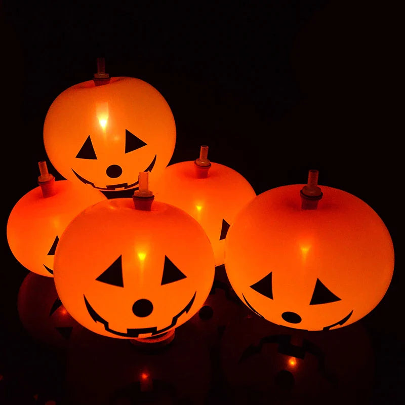 JazzHer 5Pcs Halloween LED Glowing Balloons Horror Ghost Pumpkin Latex Ballon Halloween Party Decorations for Home Indoor Outdoor Kids