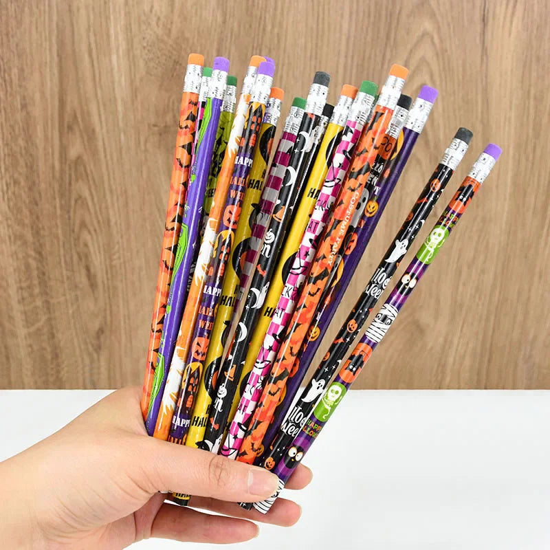 JazzHer 24Pcs Halloween Theme Pencils Kids Halloween Party Favors Trick or Treat Gifts Pumpkin Ghost Wooden Pencil Birthday Stationery