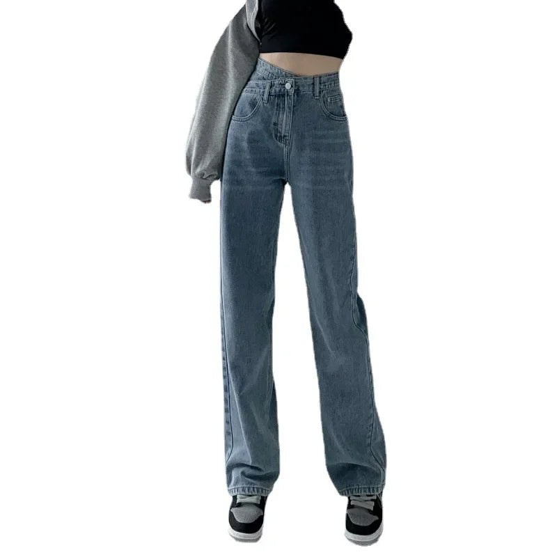 JazzHer Wide Leg Pants Women Vintage Jeans High Waist Loose Fit Basics Full Length Pockets Button 2024 Casual Denims Straight Trousers