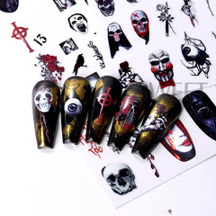 JazzHer 3D Snake Design Nail Stickers Black Evil Eye Tiny Skull Ghost Flower Design Sliders For Halloween Manicure Nail Art Decoration