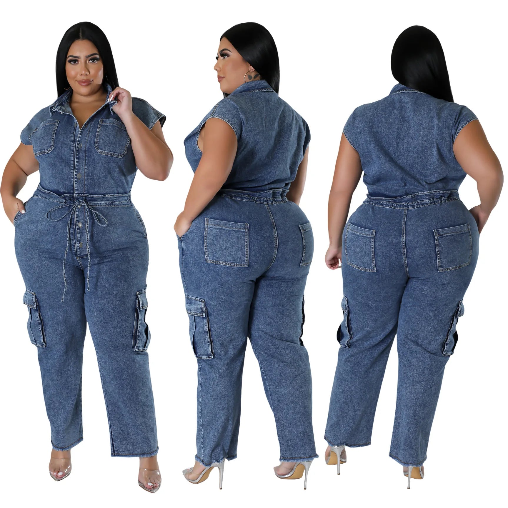 JazzHer Vintage Denim Overalls Jumpsuits Rompers Women Pockets Lace Up Casual One Pieces Jeans Straight Pants Streetwear Bodysuit