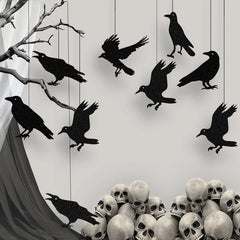 JazzHer Halloween Black Crow Hanging Banner Garland Birdcage Ornament Paper Pendant For Halloween Party Home Decoration Horror Props