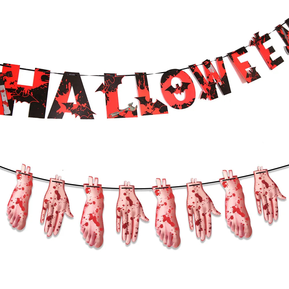 JazzHer Halloween Banner,Horror Bloody Knife Banner,Letter Banner,Halloween Party Decorations,Horror Photo Props Garland