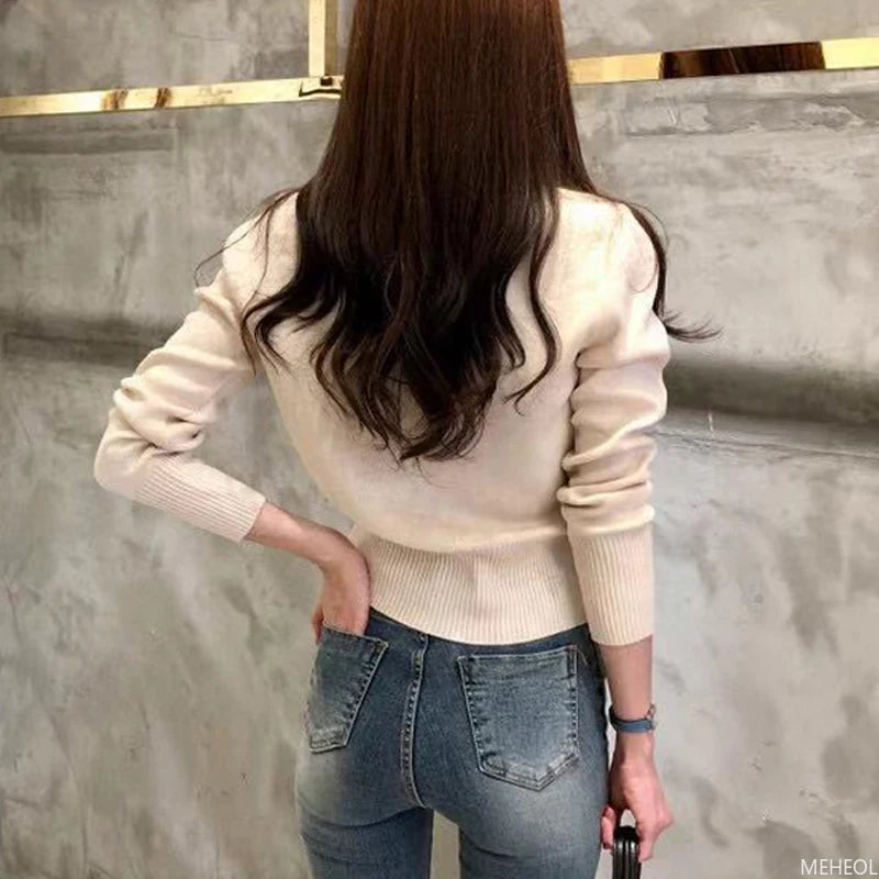 JazzHer Autumn Long Sleeve Fashion Women Cardigans Sweater Knitted Coat Short Casual Single Breasted Slim Ladies Tops Button T-shirt