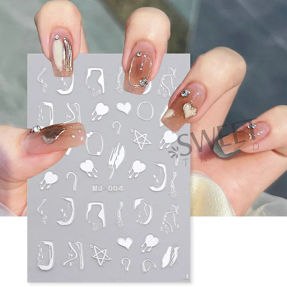 JazzHer Metallic Star Love French Nail Art Stickers Gold Silver Bronzing Wave Line Heart Designer Decal Elegant Manicure Foil Wraps LYMJ