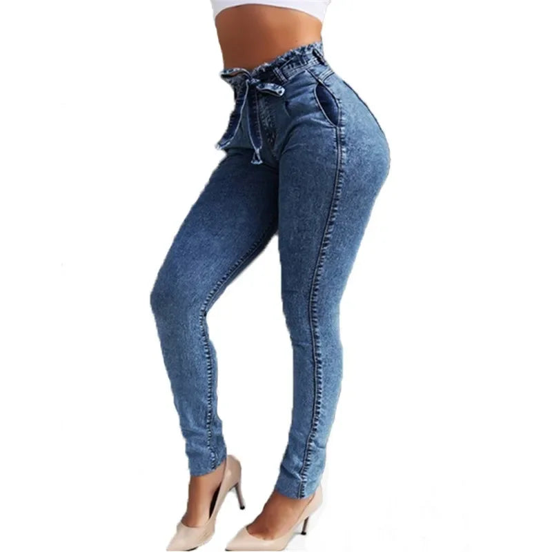 JazzHer High Waist Denim Jeans Solid Vintage Washed Skinny Women Jean Pencil Pants Ankle Length Pockets Sheath Basics 2024