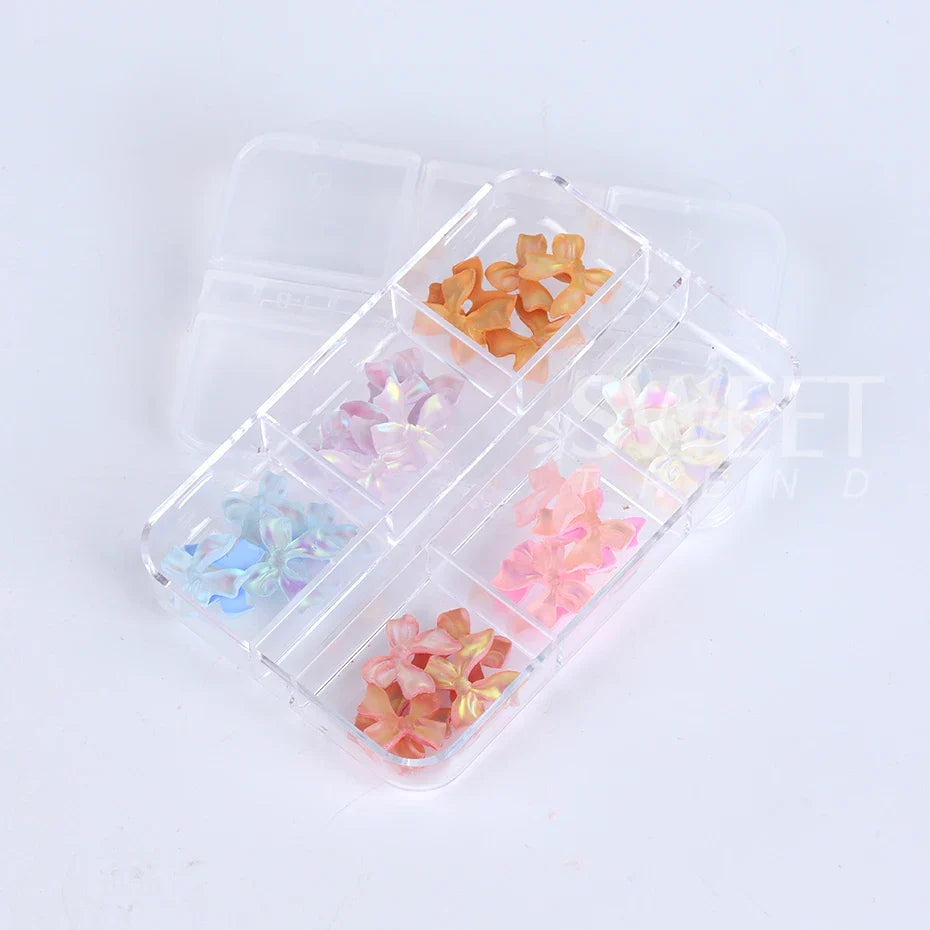 JazzHer 6 Grids Ribbon Bow Nails Decoration Parts 3D Acrylic Gems Stone DIY Holographic Rhinestones Luxury Jewelry Accessories Charms