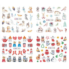 JazzHer 12pcs Cute Christmas Nail Stickers Cartoon Animal Design Penguin Bird Cat Dog Bear Nail Slider Water Decals Decoration Manicure