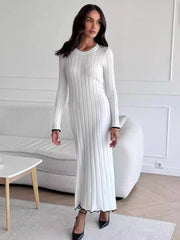 JazzHer TARXUXY Long Sleeve Knitted Dress For Women Autumn Winter Slim Sexy Striped Sweater Long Dresses Female Elegant Party Clothes