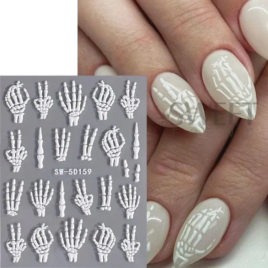 JazzHer 5D Relief Skeleton Hand Halloween Nail Art Stickers Devil's Eye Slider Decal DIY Manicure Decoration Tips Nail Accessories Tools