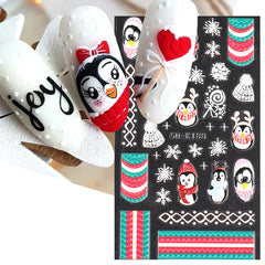 JazzHer 5D Xmas Embossed Nails Art Decals Cute Cartoon Penguin Bear Sweater Design Adhesive Stickers Winter Accessories Decor LY5D-K188